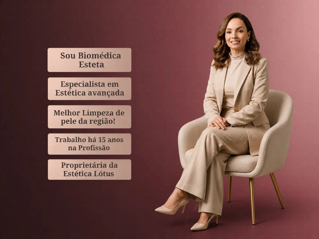 Biomédica Juliana Ramos — 15 anos de experiência, especialista em estética avançada, proprietária da Estética Lótus Foz